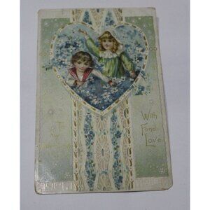 Embossed Linen Tuck Vintage Valentine PostCard Children Unposted Germany